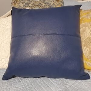 Garuglieri Firenze Blue Leather Throw Pillow 20”x20” Made Italy